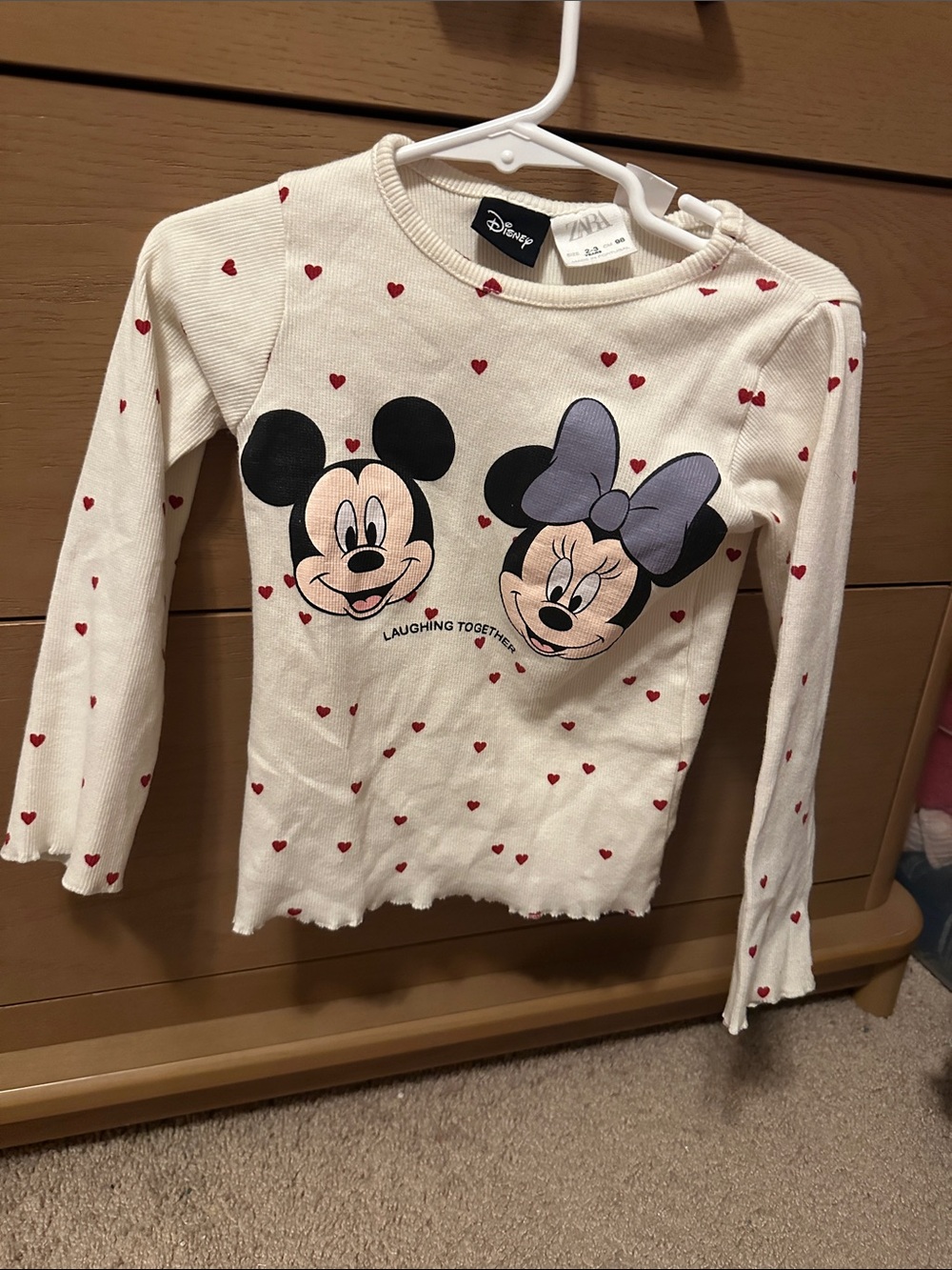 Zara Cream Long-Sleeve Tee with Mickey & Minnie Faces